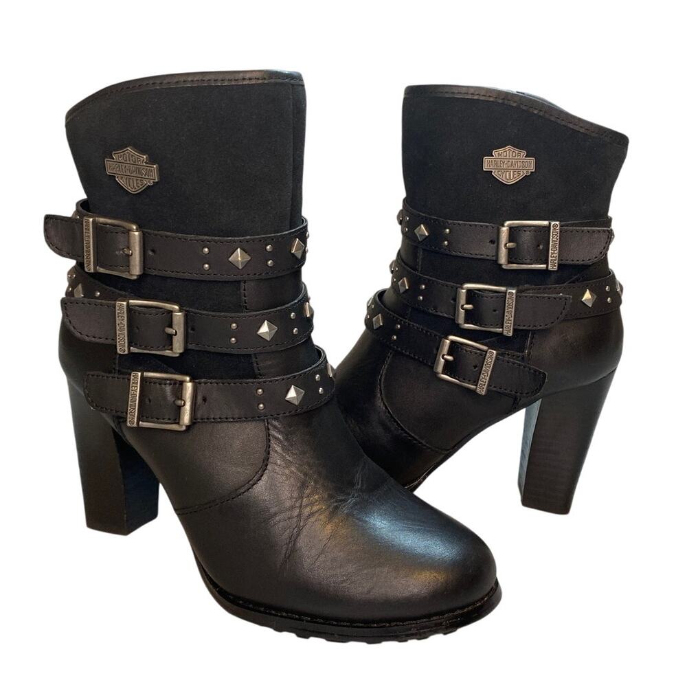 Harley-Davidson Black Heeled Boots with Buckle Detail